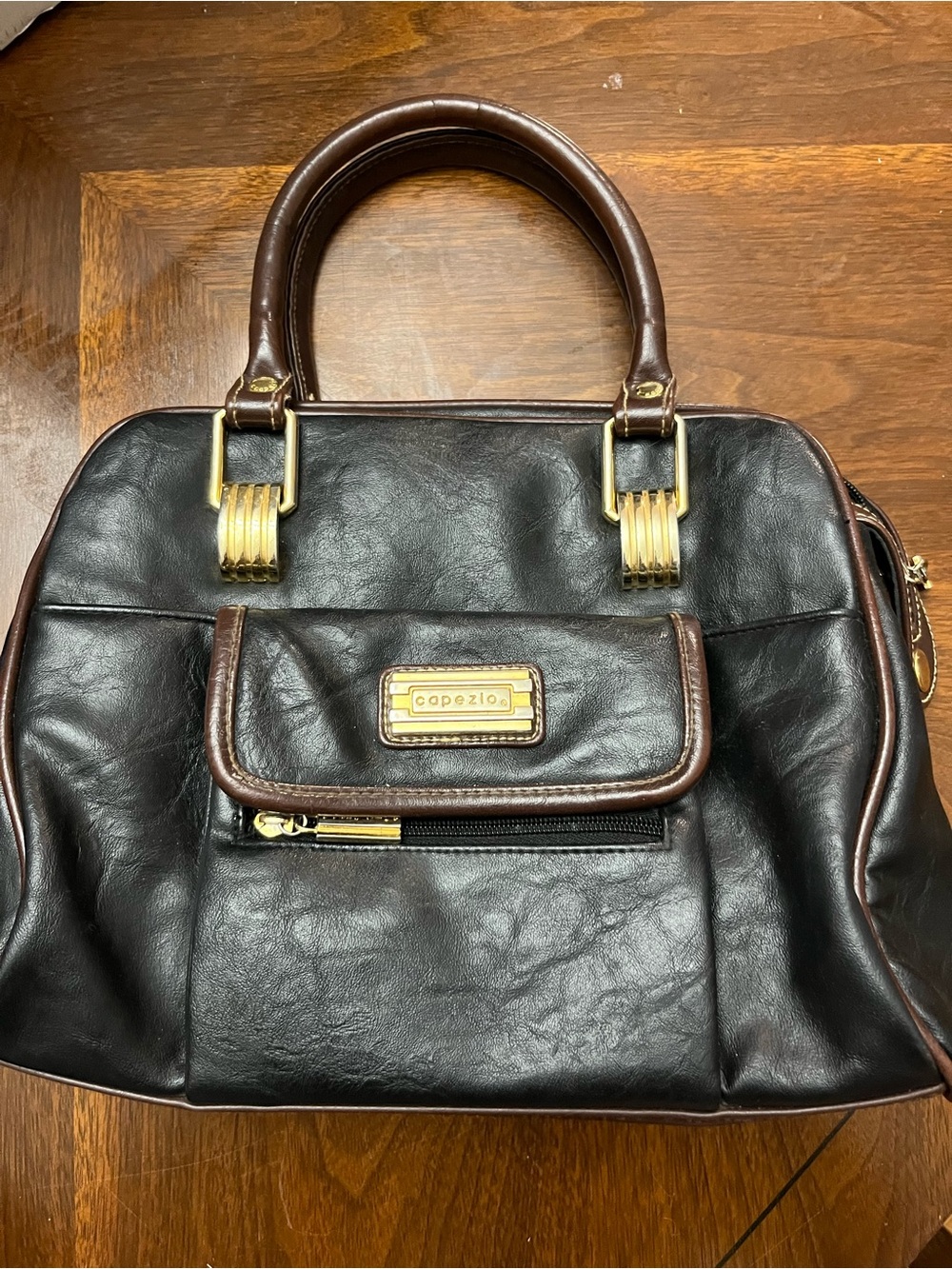 Capezio Black Satchel with Brown Trim and Gold Hardware